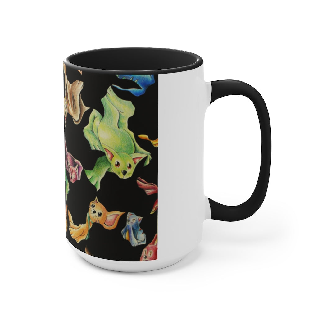 A stylish Cat Pattern Accent Mug featuring a two-tone design with a white exterior and a colored interior, perfect for cat lovers.