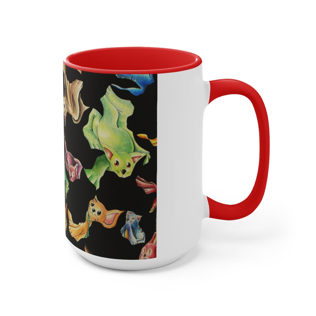 A stylish Cat Pattern Accent Mug featuring a two-tone design with a white exterior and a colored interior, perfect for cat lovers.