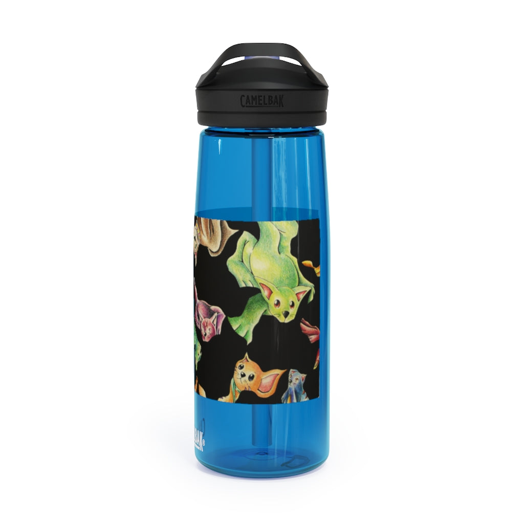 Cat Pattern CamelBak Eddy® Water Bottle in 20oz and 25oz sizes, showcasing its unique design and durable features.