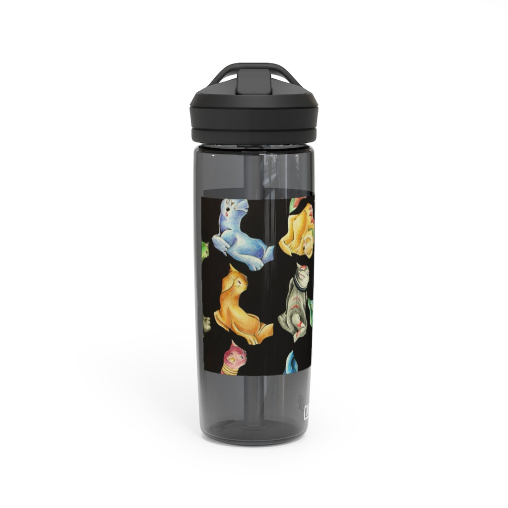 Cat Pattern CamelBak Eddy® Water Bottle in 20oz and 25oz sizes, showcasing its unique design and durable features.