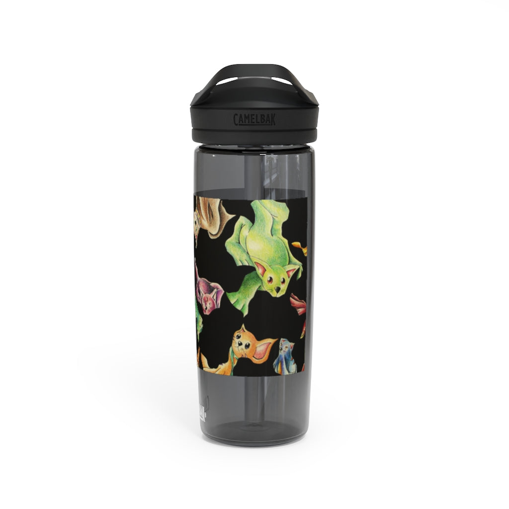 Cat Pattern CamelBak Eddy® Water Bottle in 20oz and 25oz sizes, showcasing its unique design and durable features.