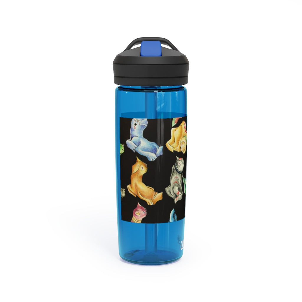 Cat Pattern CamelBak Eddy® Water Bottle in 20oz and 25oz sizes, showcasing its unique design and durable features.