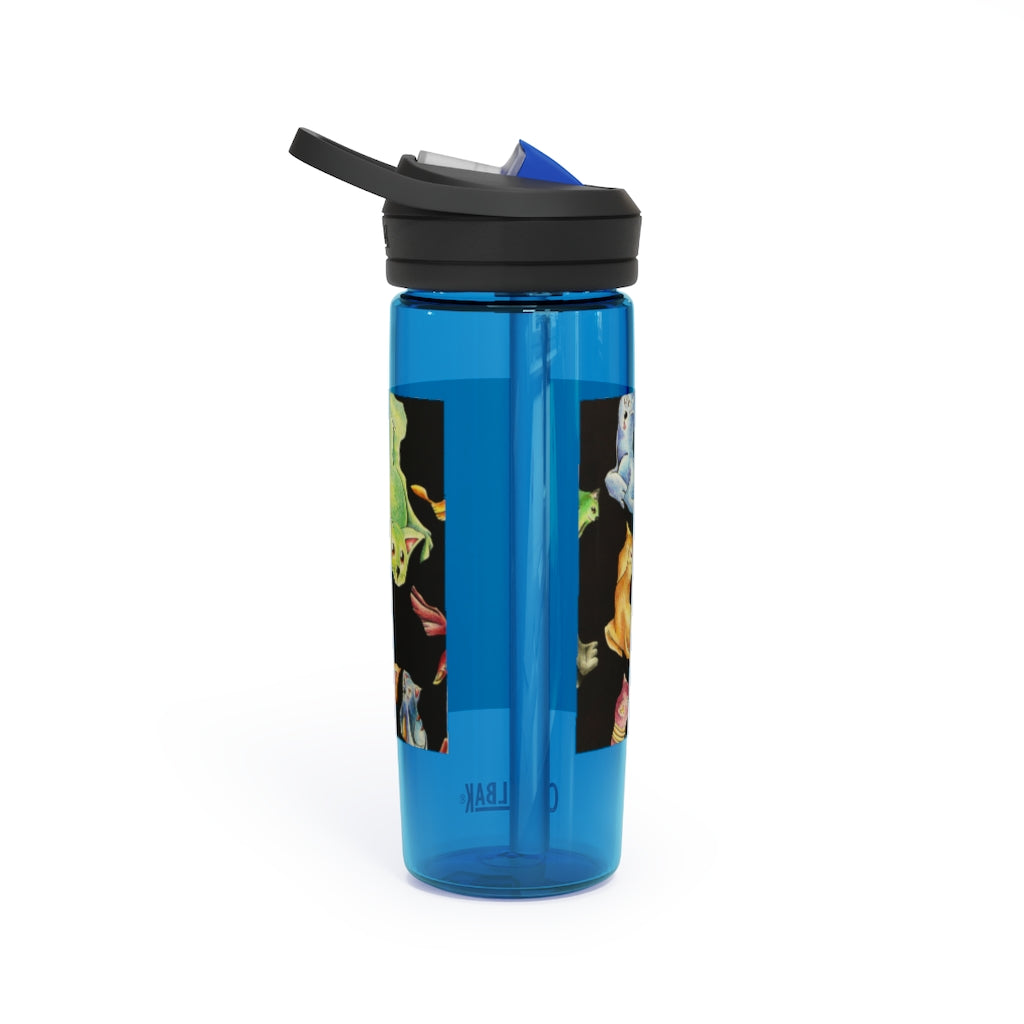 Cat Pattern CamelBak Eddy® Water Bottle in 20oz and 25oz sizes, showcasing its unique design and durable features.