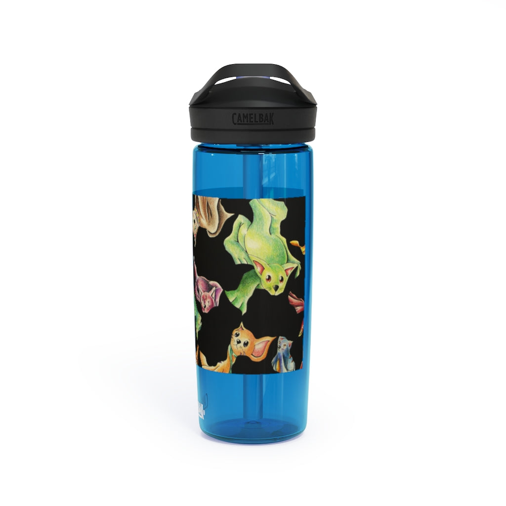 Cat Pattern CamelBak Eddy® Water Bottle in 20oz and 25oz sizes, showcasing its unique design and durable features.