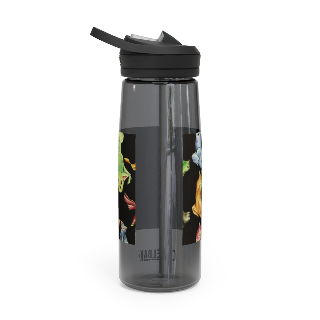 Cat Pattern CamelBak Eddy® Water Bottle in 20oz and 25oz sizes, showcasing its unique design and durable features.