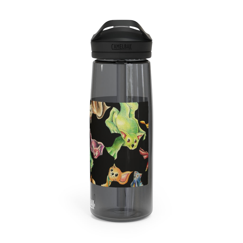 Cat Pattern CamelBak Eddy® Water Bottle in 20oz and 25oz sizes, showcasing its unique design and durable features.