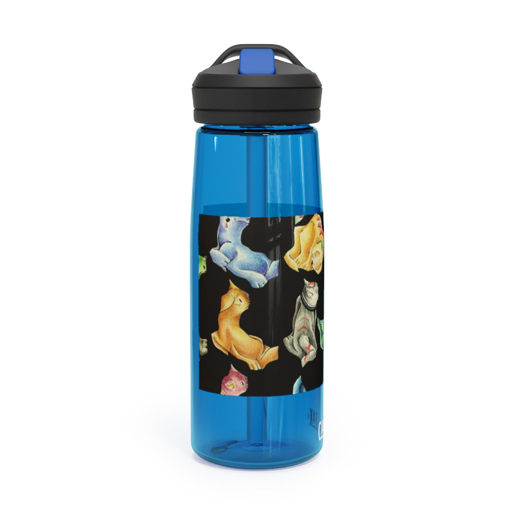 Cat Pattern CamelBak Eddy® Water Bottle in 20oz and 25oz sizes, showcasing its unique design and durable features.