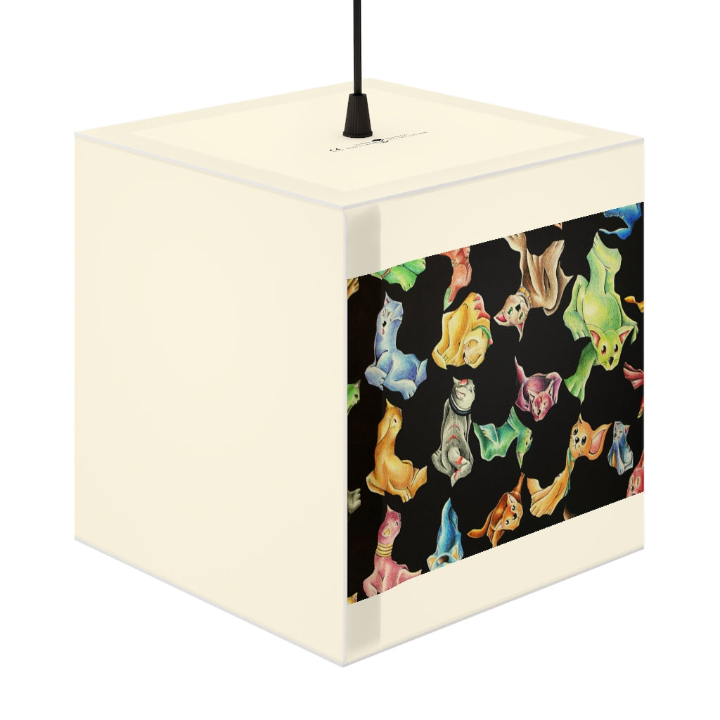 A stylish cube lamp featuring a playful cat pattern, perfect for home decor and personalized lighting.