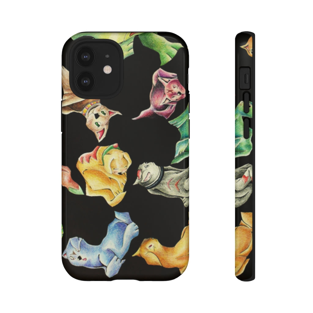 Cat Pattern Tough Case featuring a vibrant cat design with dual-layer protection for smartphones.