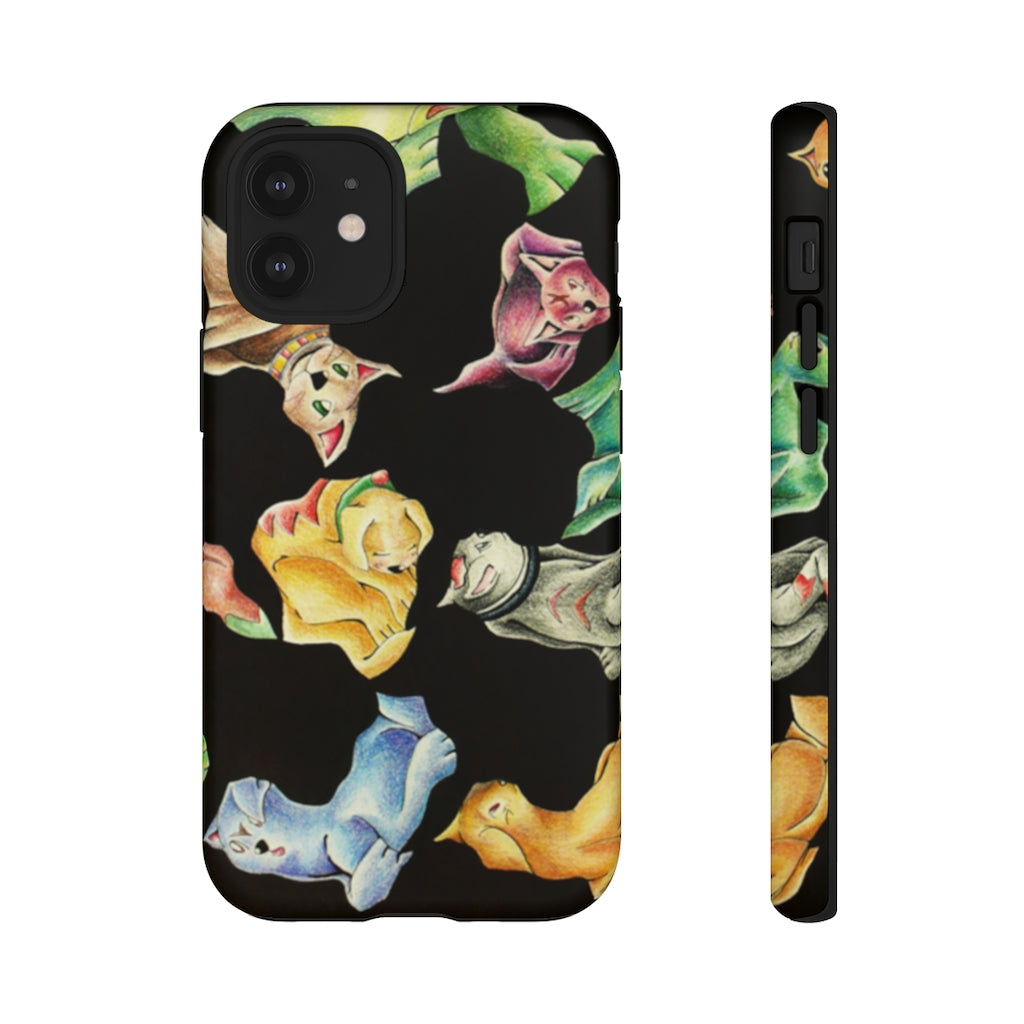 Cat Pattern Tough Case featuring a vibrant cat design with dual-layer protection for smartphones.