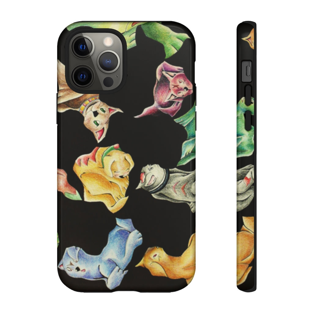 Cat Pattern Tough Case featuring a vibrant cat design with dual-layer protection for smartphones.