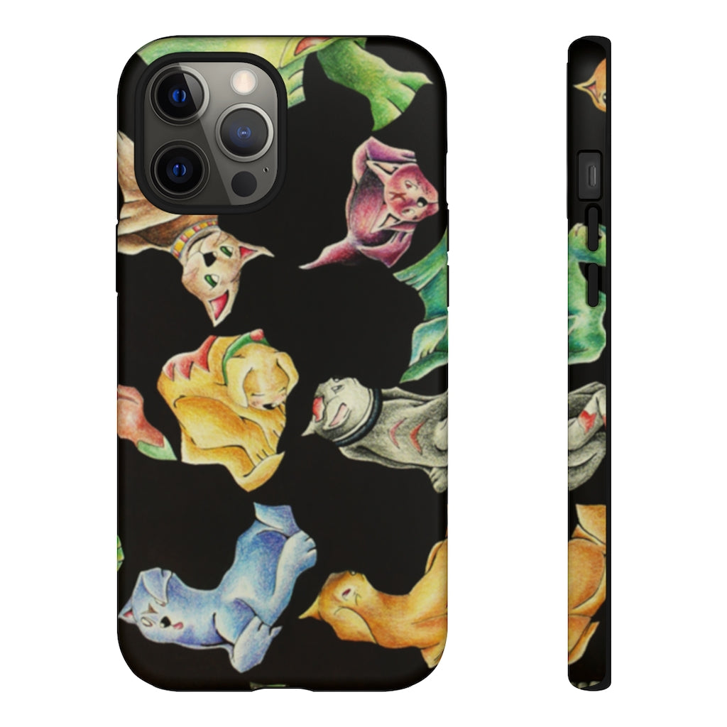 Cat Pattern Tough Case featuring a vibrant cat design with dual-layer protection for smartphones.