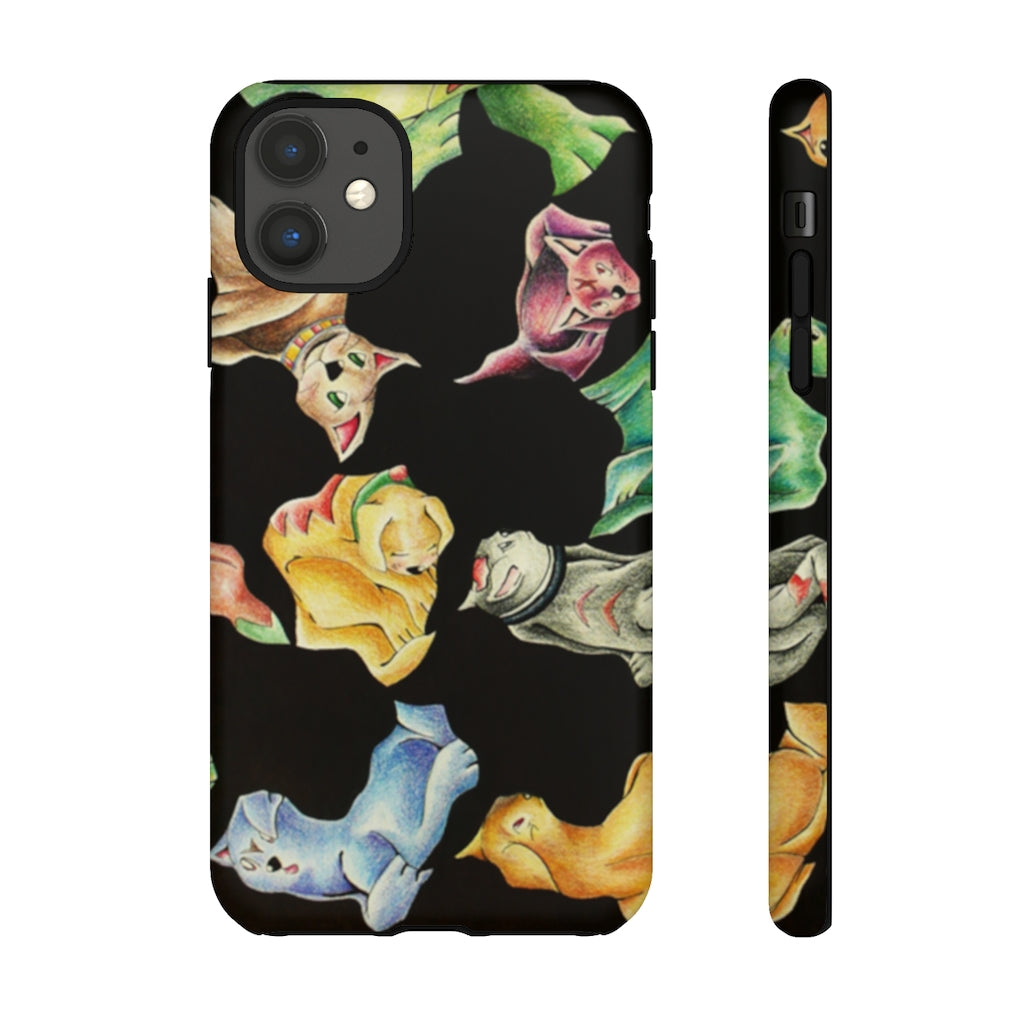 Cat Pattern Tough Case featuring a vibrant cat design with dual-layer protection for smartphones.