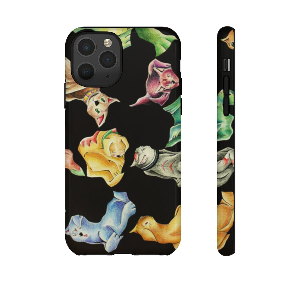 Cat Pattern Tough Case featuring a vibrant cat design with dual-layer protection for smartphones.