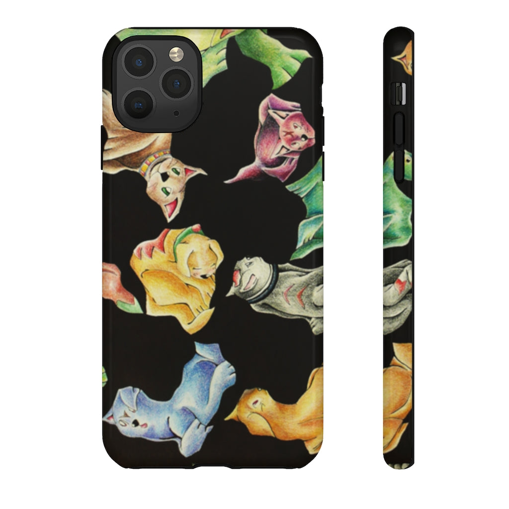 Cat Pattern Tough Case featuring a vibrant cat design with dual-layer protection for smartphones.