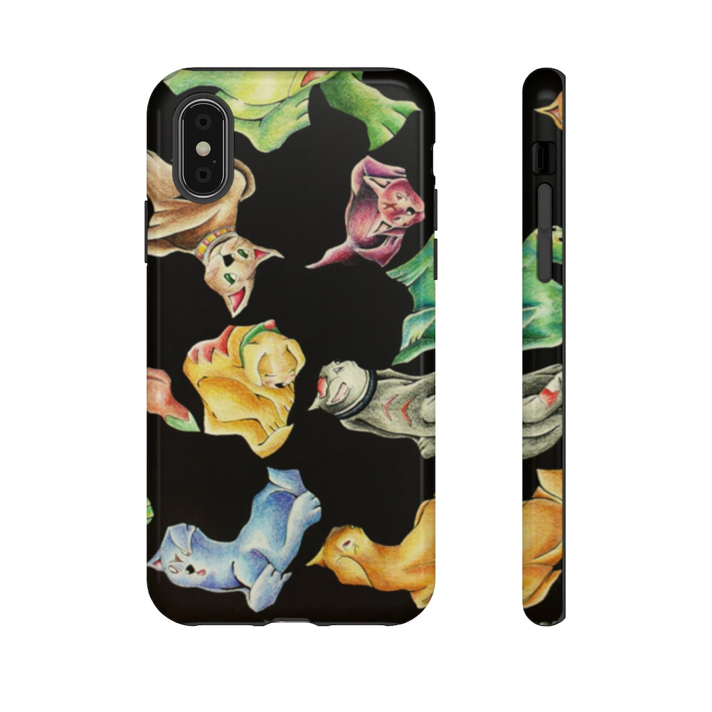 Cat Pattern Tough Case featuring a vibrant cat design with dual-layer protection for smartphones.