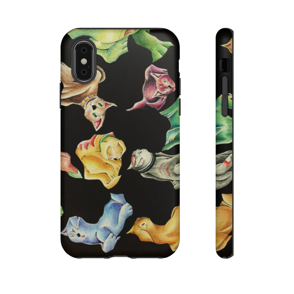 Cat Pattern Tough Case featuring a vibrant cat design with dual-layer protection for smartphones.