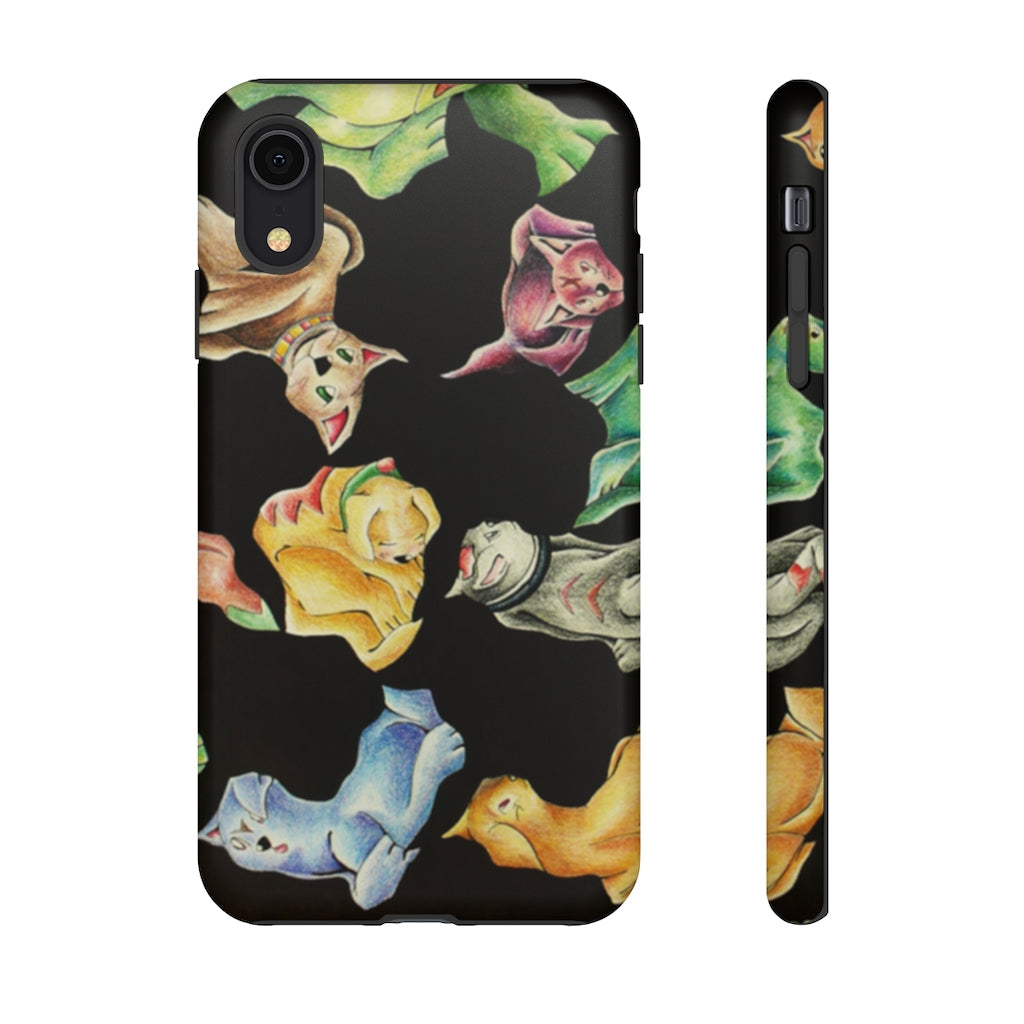 Cat Pattern Tough Case featuring a vibrant cat design with dual-layer protection for smartphones.