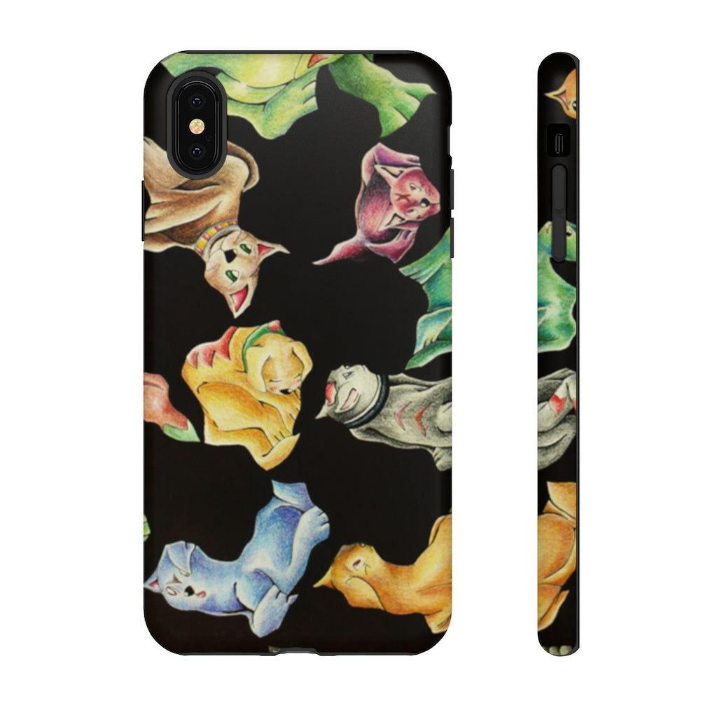 Cat Pattern Tough Case featuring a vibrant cat design with dual-layer protection for smartphones.