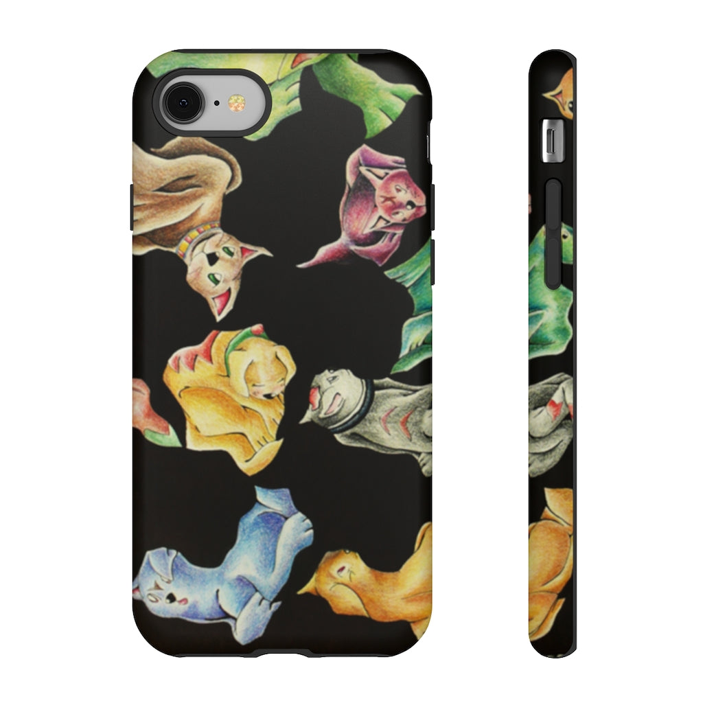 Cat Pattern Tough Case featuring a vibrant cat design with dual-layer protection for smartphones.