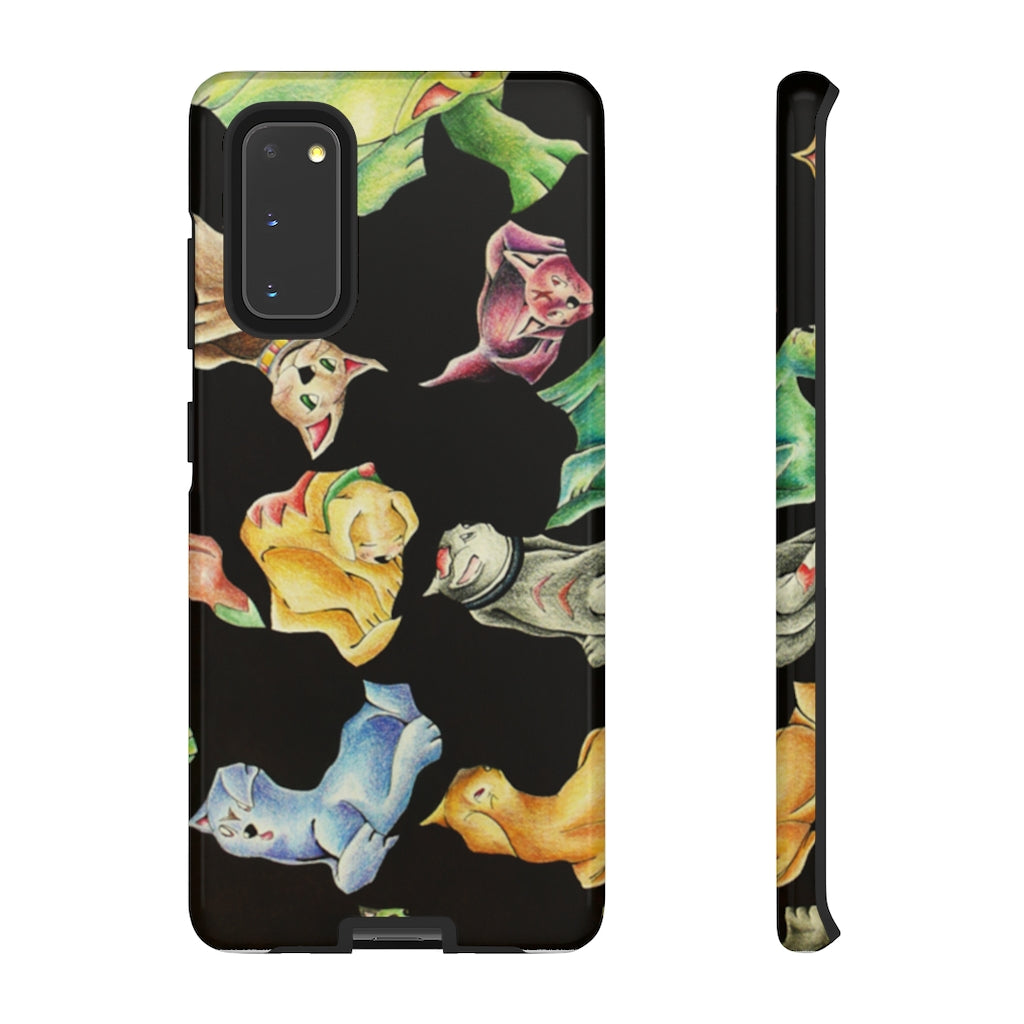 Cat Pattern Tough Case featuring a vibrant cat design with dual-layer protection for smartphones.