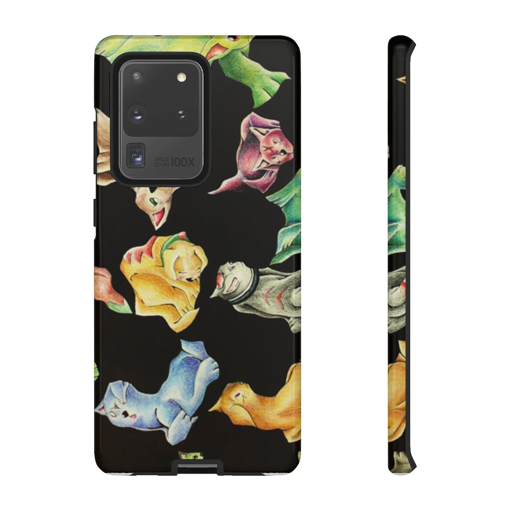 Cat Pattern Tough Case featuring a vibrant cat design with dual-layer protection for smartphones.