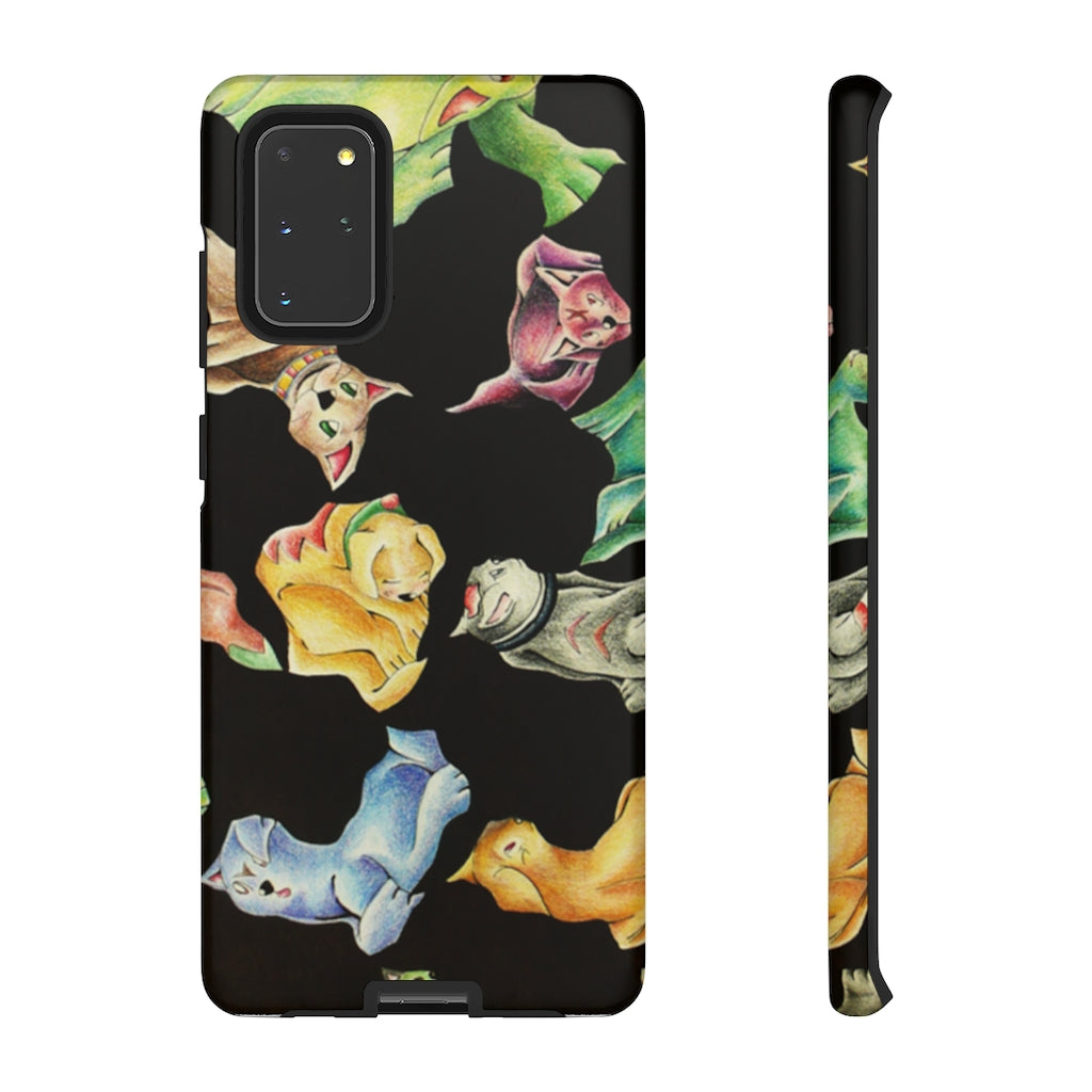 Cat Pattern Tough Case featuring a vibrant cat design with dual-layer protection for smartphones.