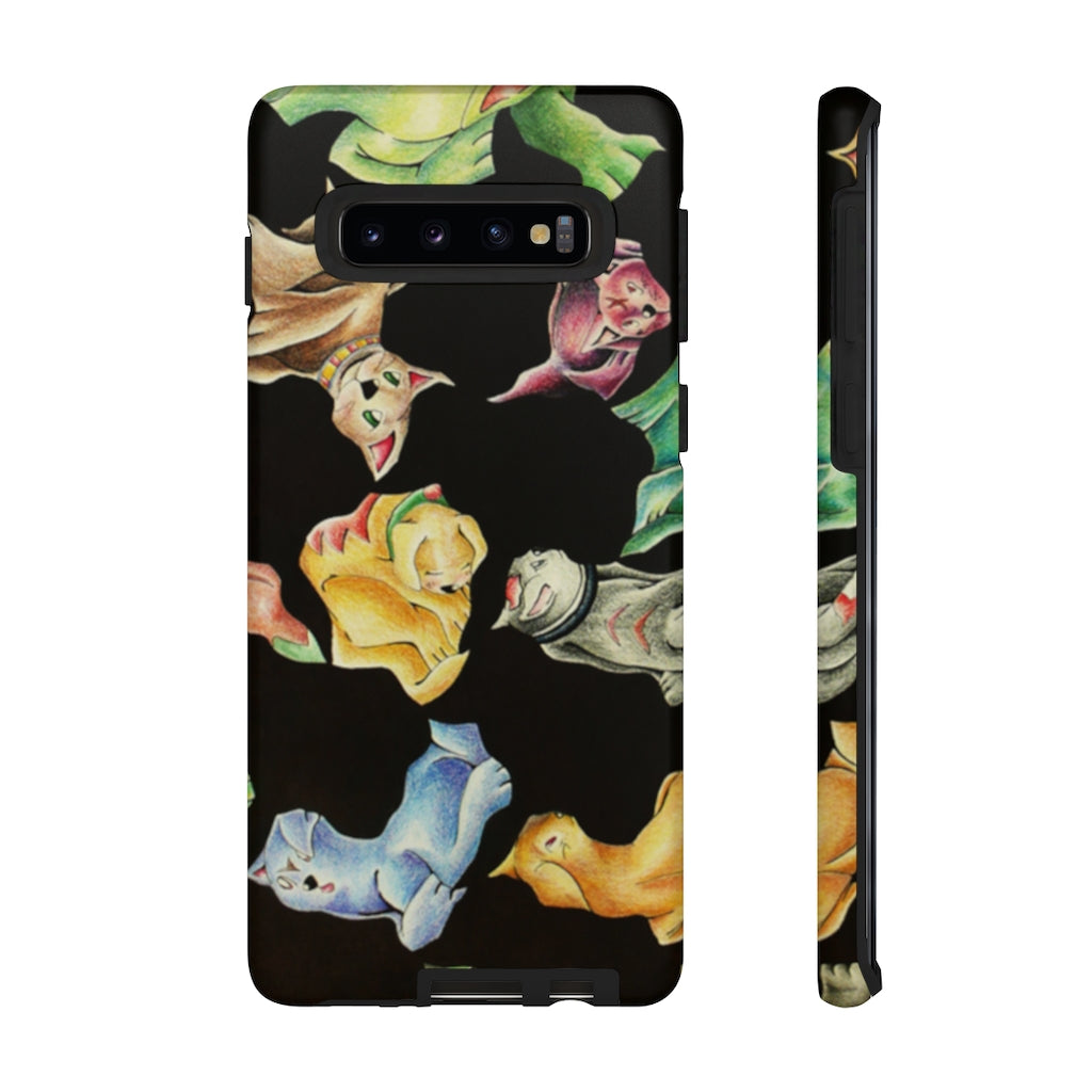 Cat Pattern Tough Case featuring a vibrant cat design with dual-layer protection for smartphones.