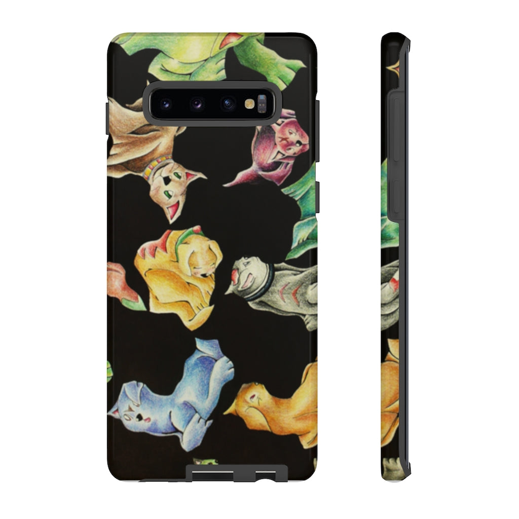 Cat Pattern Tough Case featuring a vibrant cat design with dual-layer protection for smartphones.