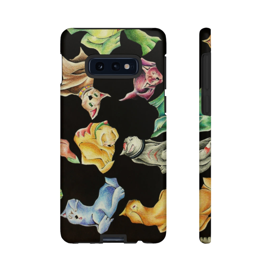 Cat Pattern Tough Case featuring a vibrant cat design with dual-layer protection for smartphones.