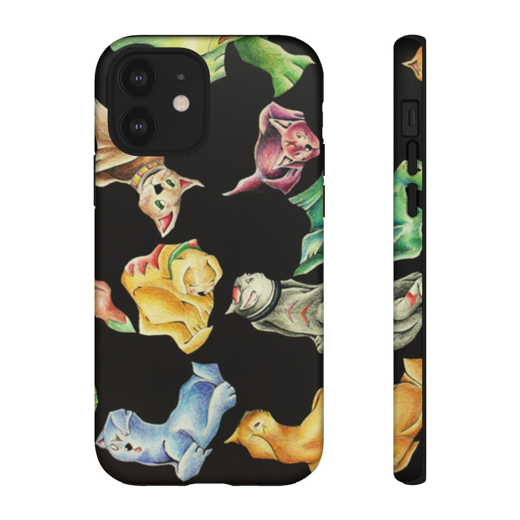 Cat Pattern Tough Case featuring a vibrant cat design with dual-layer protection for smartphones.