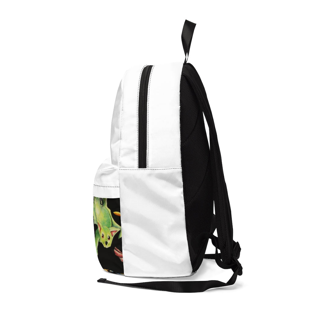 A stylish unisex classic backpack featuring a colorful cat pattern, made from durable nylon, perfect for school and casual travel.