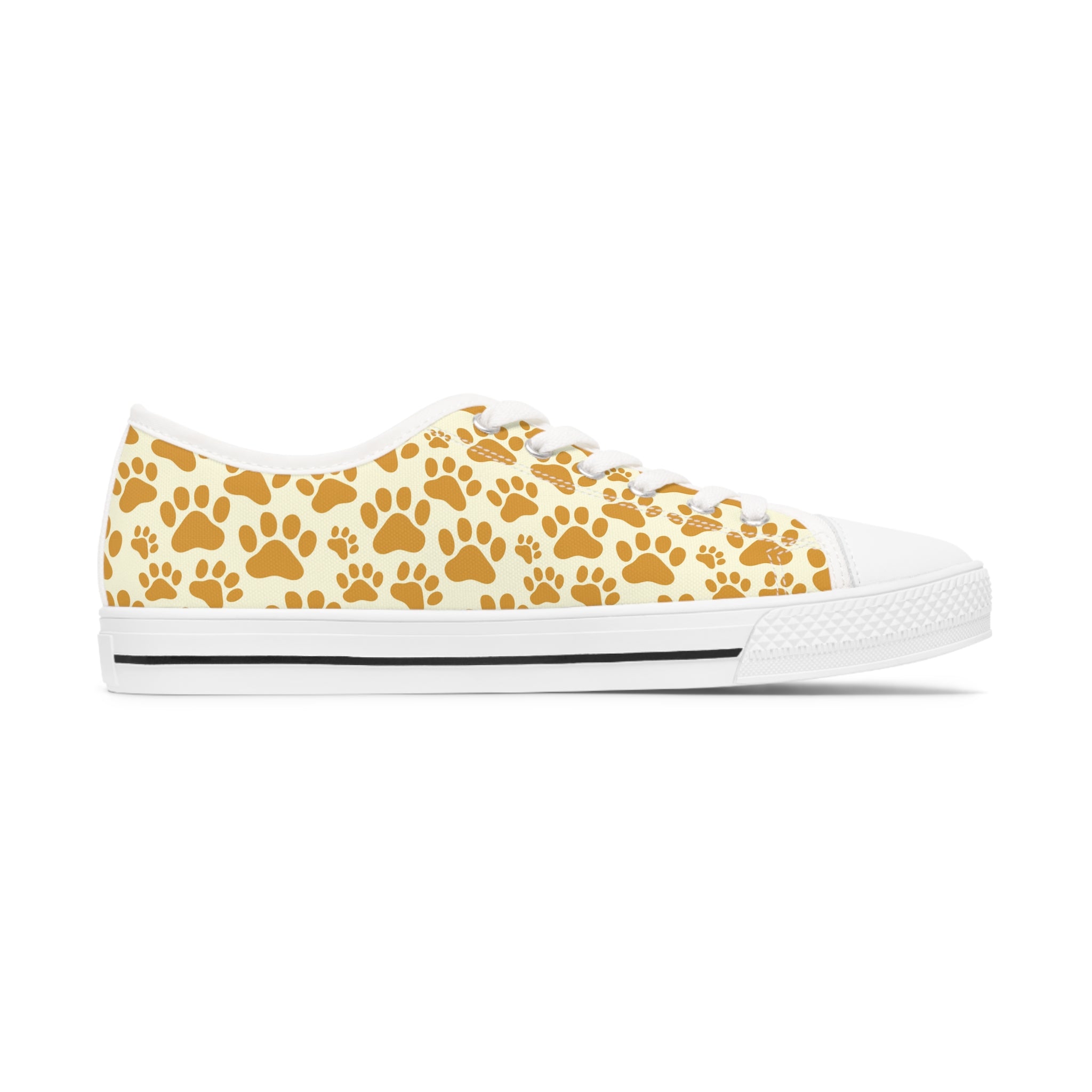 Cat Paw Women's Low Top Sneakers in black and white, featuring breathable canvas and stylish design.