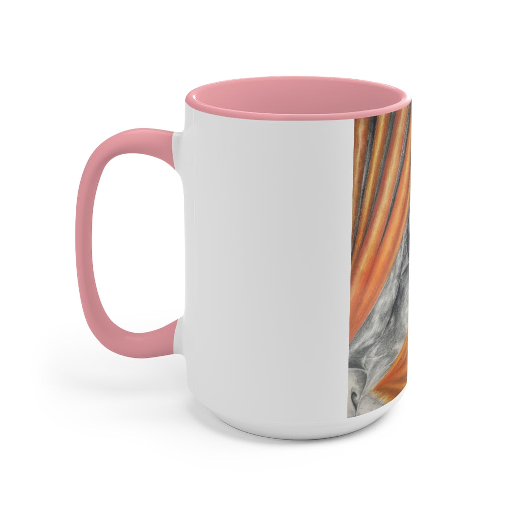 A stylish Cat Rays Accent Mug featuring a white exterior with a vibrant colored interior, available in red, pink, and black options.