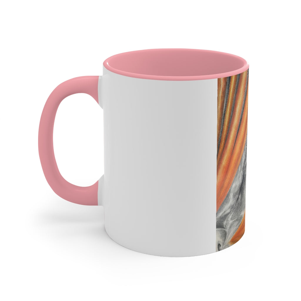 A stylish Cat Rays Accent Mug featuring a white exterior with a vibrant colored interior, available in red, pink, and black options.