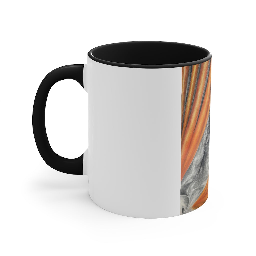 A stylish Cat Rays Accent Mug featuring a white exterior with a vibrant colored interior, available in red, pink, and black options.