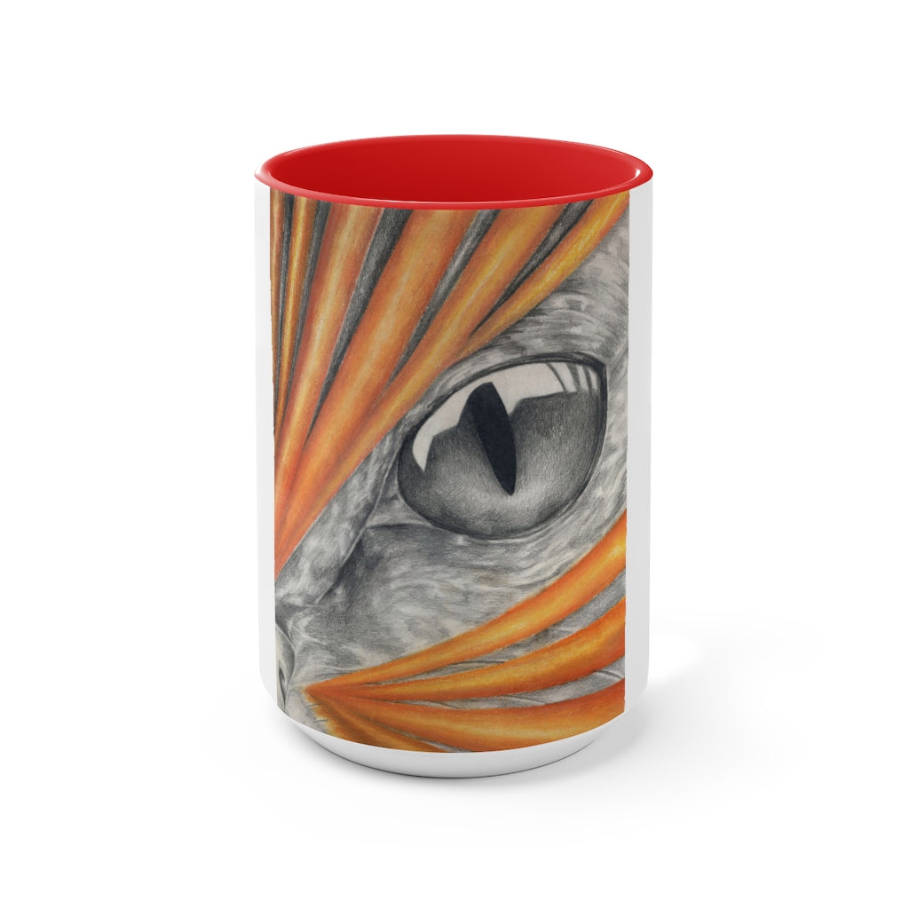 A stylish Cat Rays Accent Mug featuring a white exterior with a vibrant colored interior, available in red, pink, and black options.