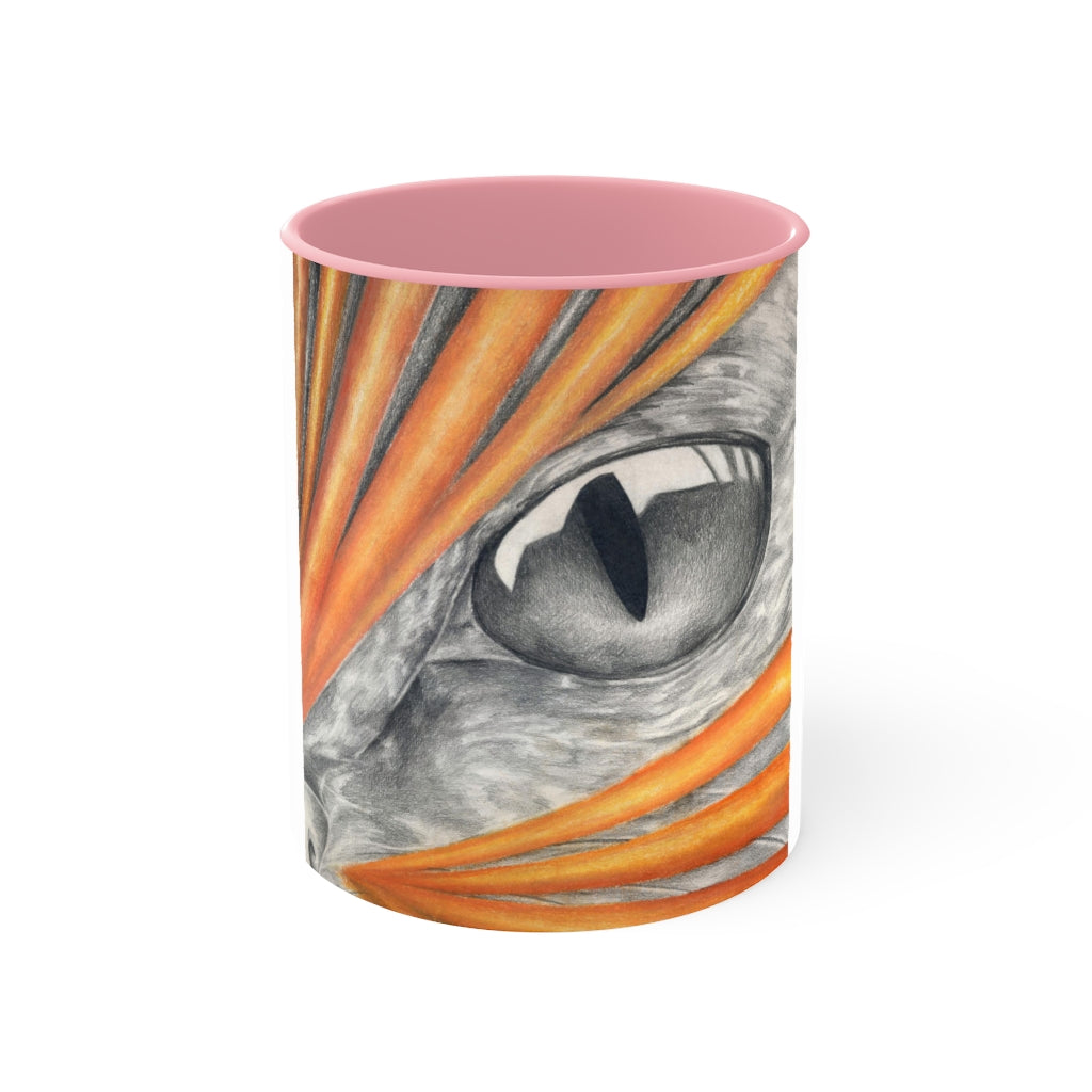 A stylish Cat Rays Accent Mug featuring a white exterior with a vibrant colored interior, available in red, pink, and black options.