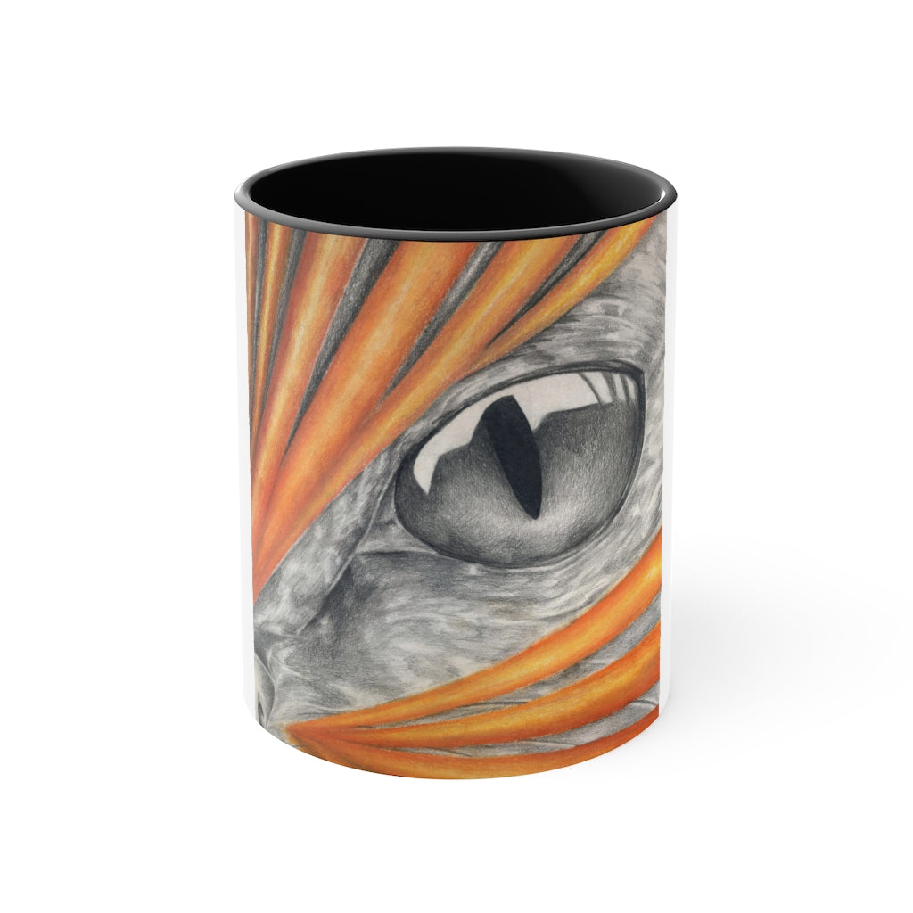 A stylish Cat Rays Accent Mug featuring a white exterior with a vibrant colored interior, available in red, pink, and black options.