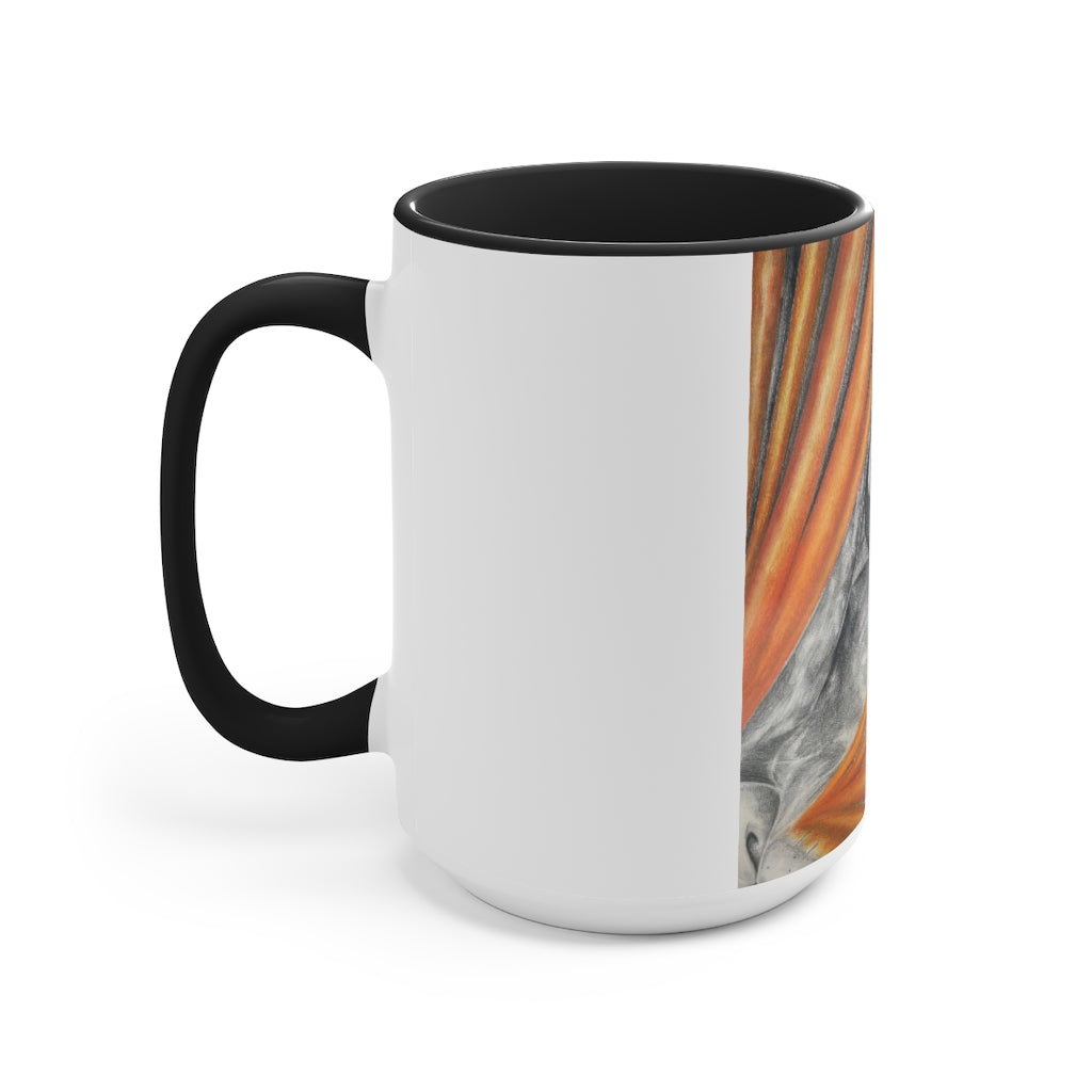 A stylish Cat Rays Accent Mug featuring a white exterior with a vibrant colored interior, available in red, pink, and black options.