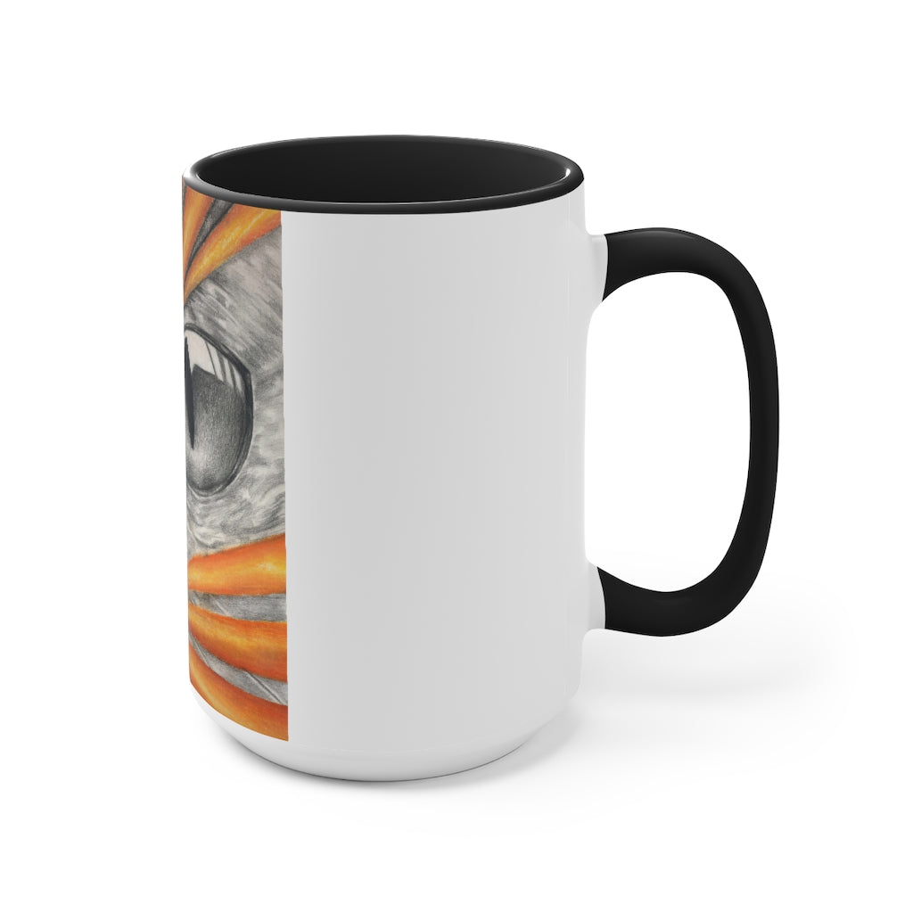 A stylish Cat Rays Accent Mug featuring a white exterior with a vibrant colored interior, available in red, pink, and black options.