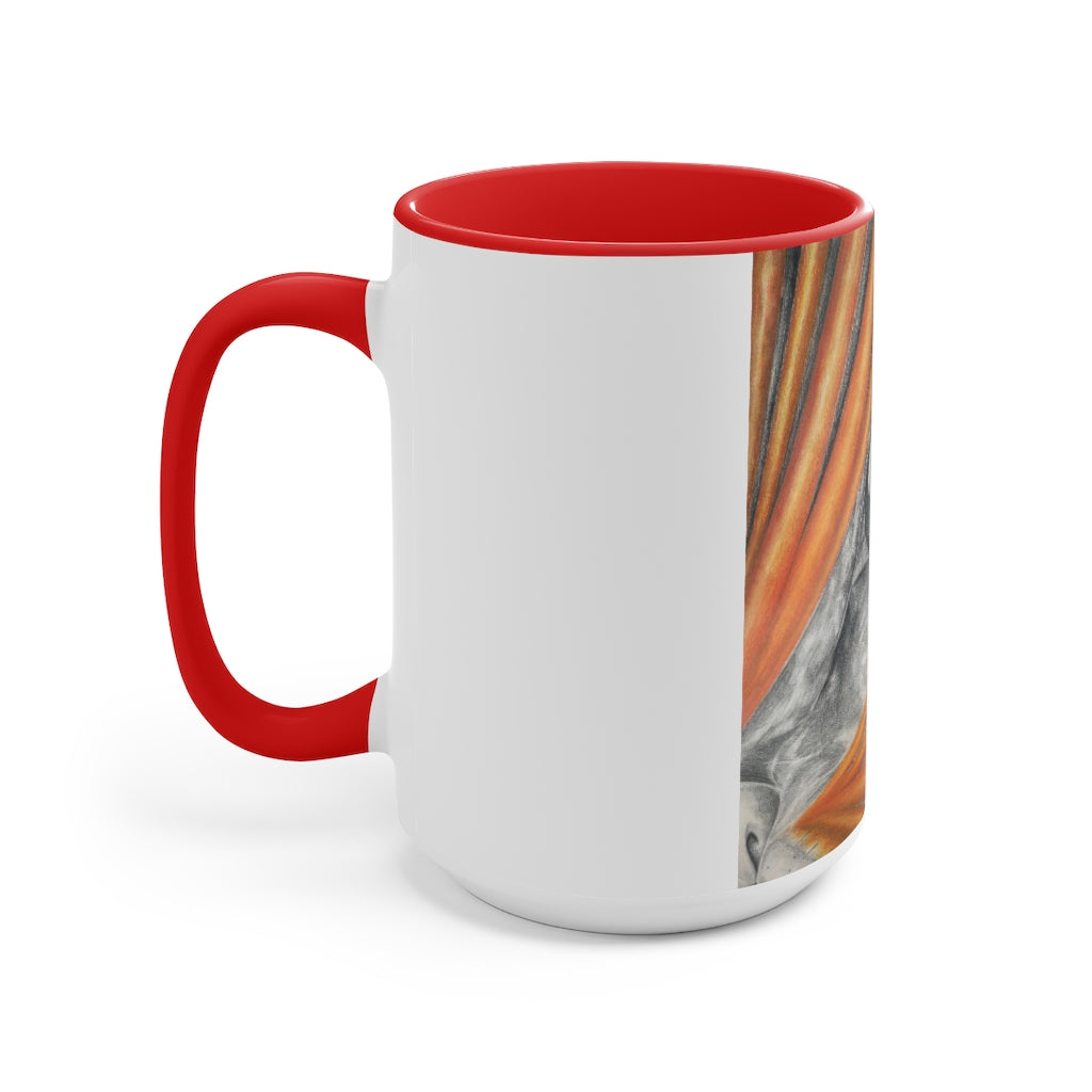 A stylish Cat Rays Accent Mug featuring a white exterior with a vibrant colored interior, available in red, pink, and black options.