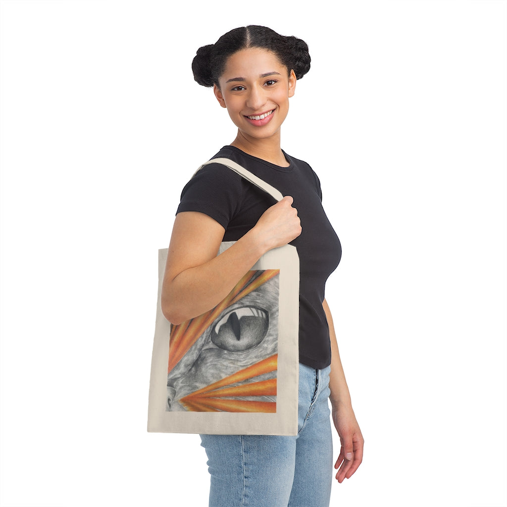 A stylish Cat Rays Canvas Tote Bag made of 100% cotton sheeting, featuring reinforced handles and a spacious design for everyday use.