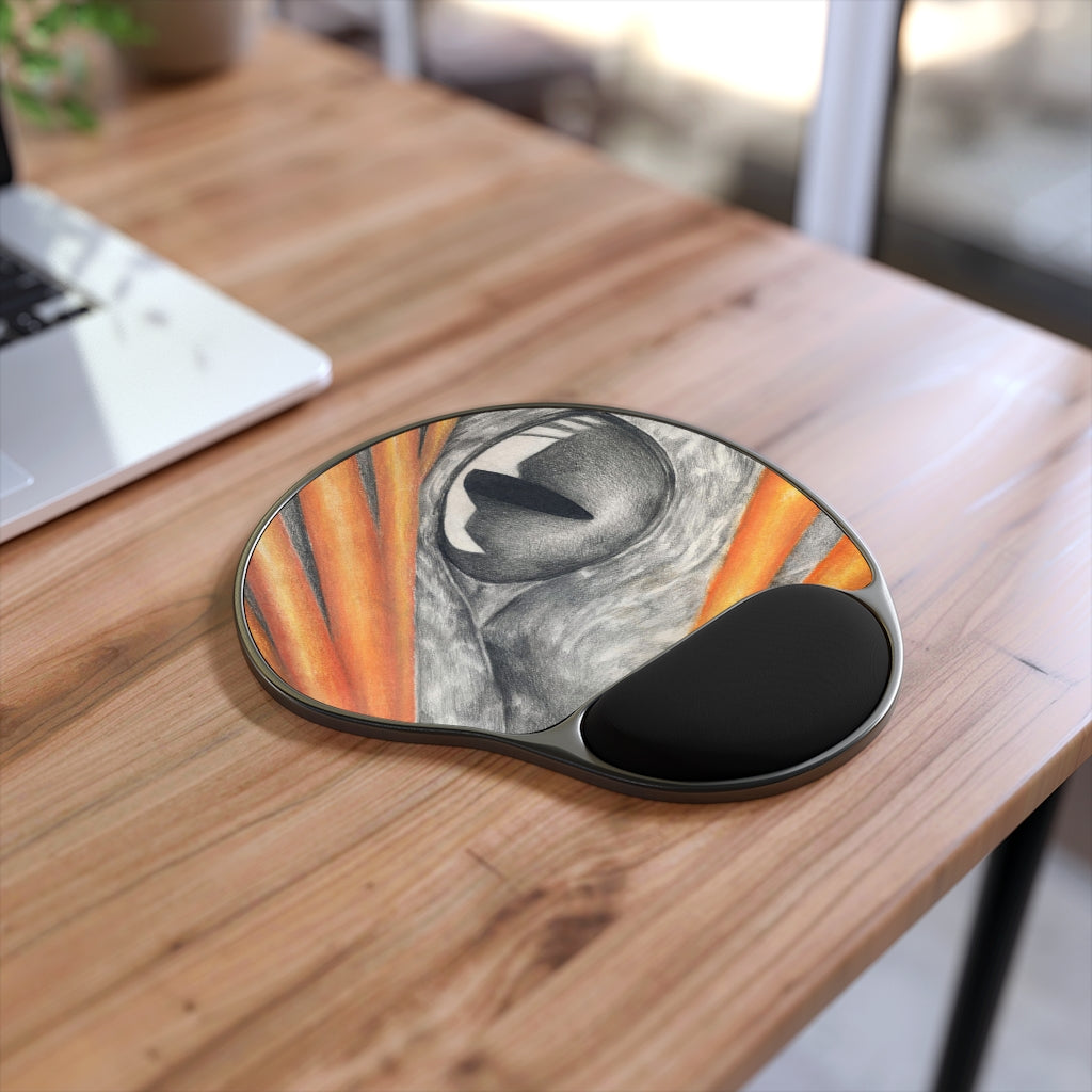 Cat Rays Mouse Pad with ergonomic wrist rest, featuring a playful cat design and a foot-shaped base for stability.