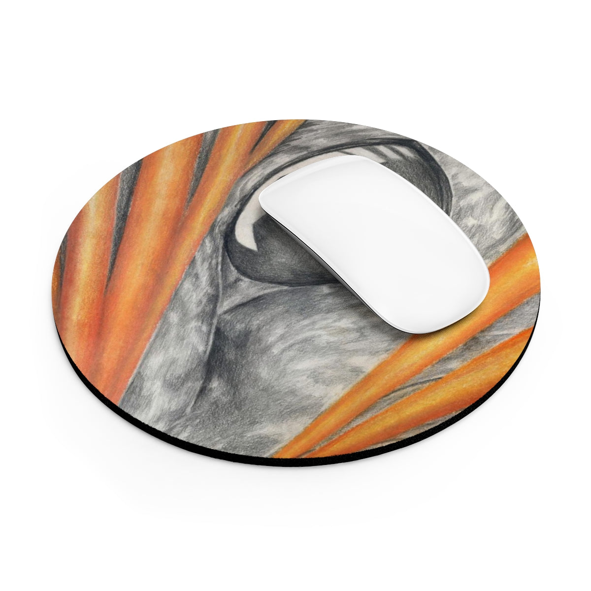 Cat Ray's Mouse Pad in round and rectangular shapes, featuring a colorful design and a non-slip rubber bottom.