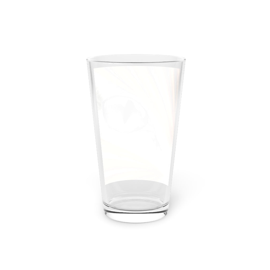 A clear 16oz Cat Rays pint glass featuring a custom printed design, ideal for personalized beverages.