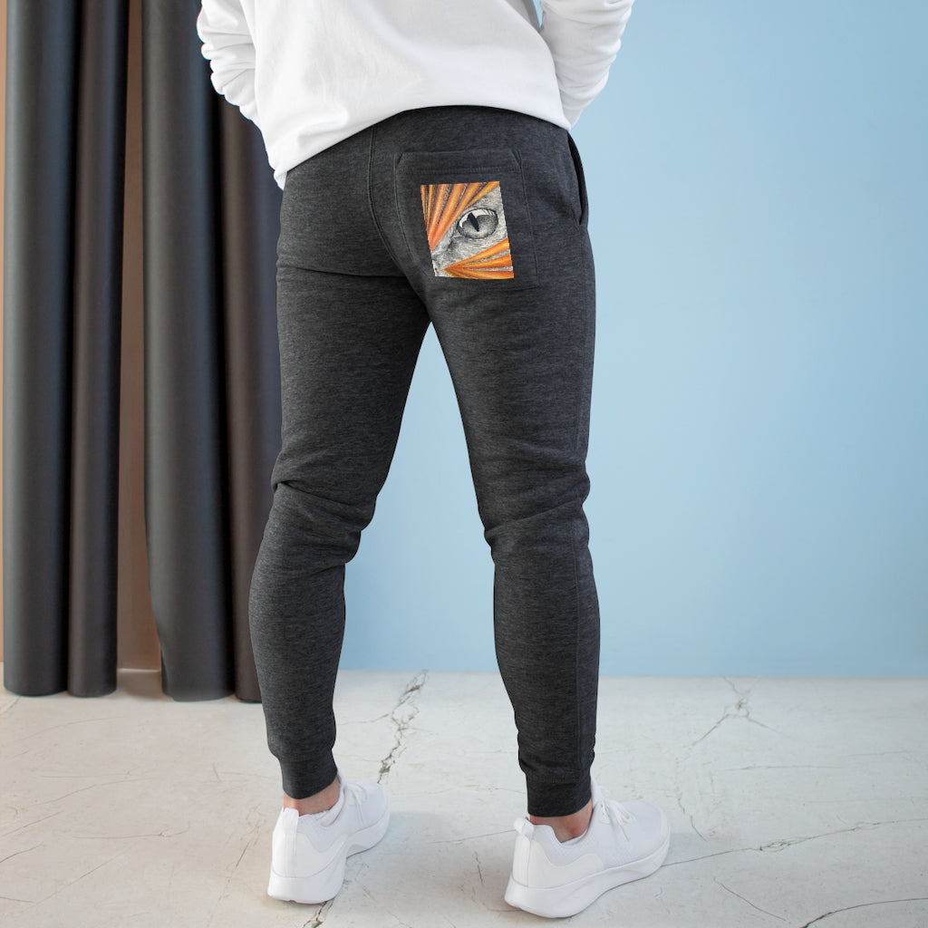 A pair of Cat Rays Premium Fleece Joggers in a stylish design, showcasing customizable back pocket and two side pockets, made from soft fleece material.