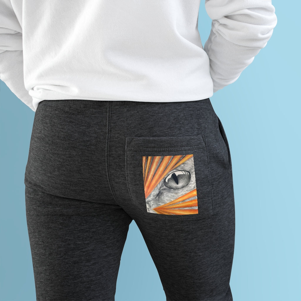 A pair of Cat Rays Premium Fleece Joggers in a stylish design, showcasing customizable back pocket and two side pockets, made from soft fleece material.