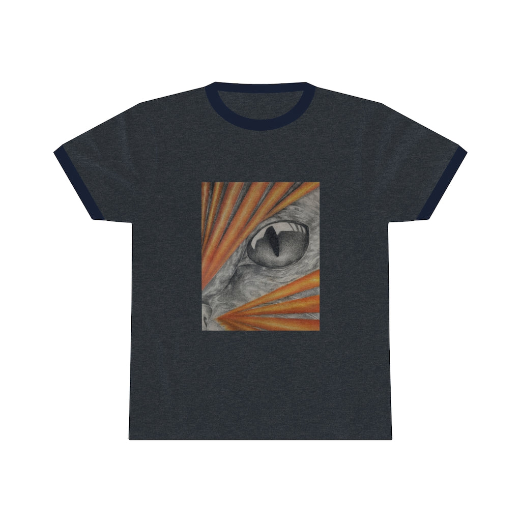 A stylish Cat Rays Unisex Ringer Tee featuring a classic design with contrasting colors, perfect for summer wear.