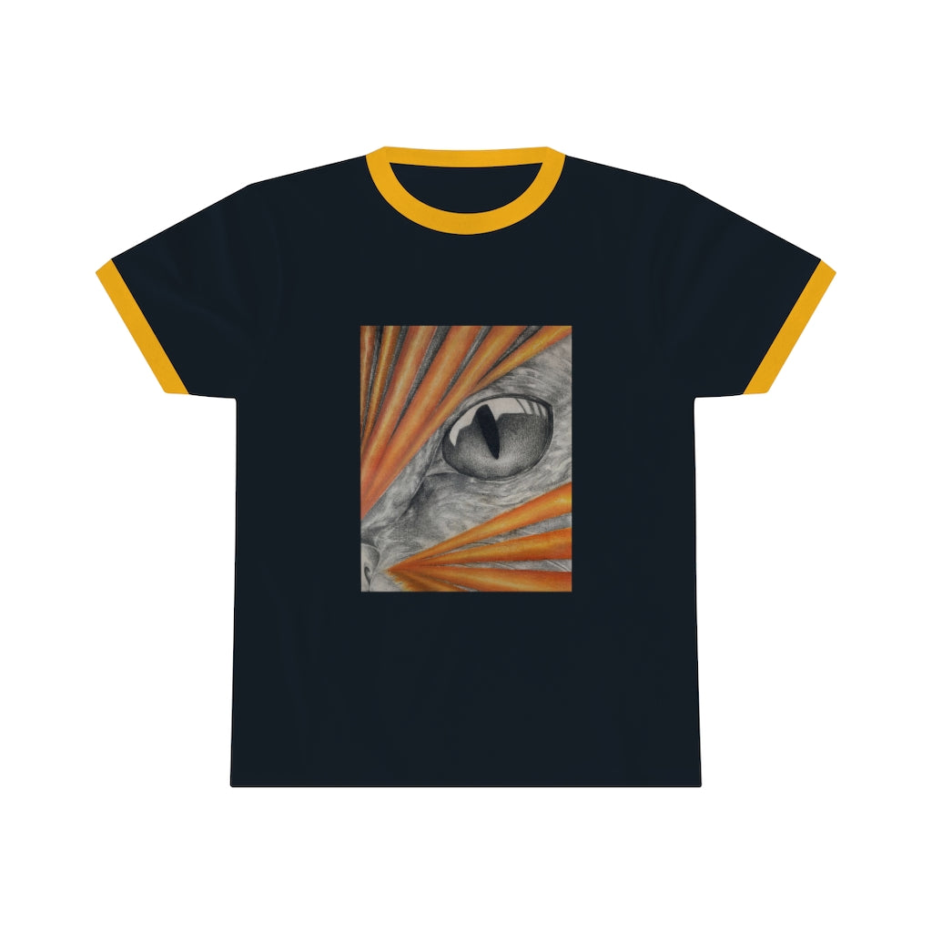 A stylish Cat Rays Unisex Ringer Tee featuring a classic design with contrasting colors, perfect for summer wear.